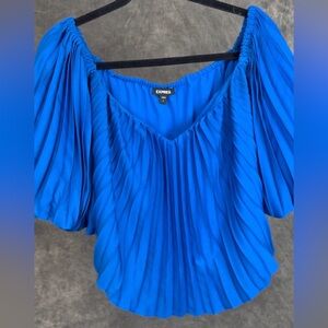 Express Pleated Chiffon Off-the-Shoulder Crop Top Cobalt Blue Size S